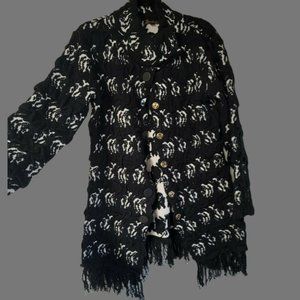 Baciano By Bacci Cardigan‎ Over Coat Button Up Black White